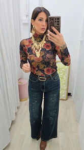 MAGLIA FIORI BLU